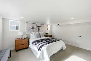 Bedroom with carpet flooring and recessed lighting