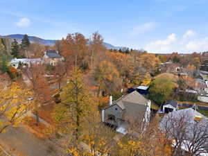 Aerial perspective of suburban area featuring mountains