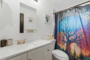 Bathroom featuring vanity and a shower with curtain
