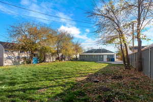 Fenced backyard with a patio