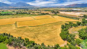 Overview of rural landscape with mountains