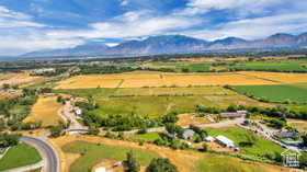 Aerial view of sparsely populated area with mountains