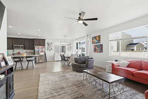 Living area featuring light hardwood flooring