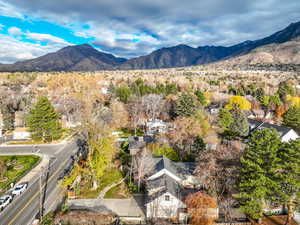 View of mountain background with nearby suburban area