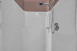 Bathroom view of tiled shower