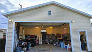 View of detached garage