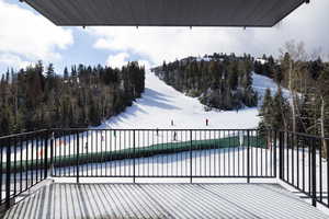View of snow covered deck
