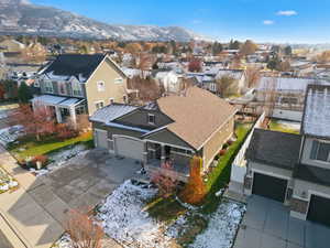 Aerial perspective of suburban area with mountains