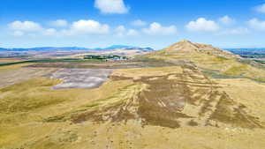 Aerial view of a mountain backdrop