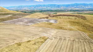 Aerial view of sparsely populated area featuring a mountain backdrop