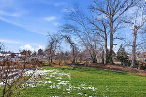 Yard covered in snow featuring a yard