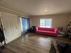 Living room with wood finished floors