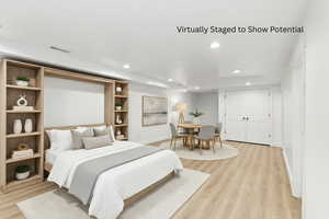 Basement family room virtually staged to show potential.