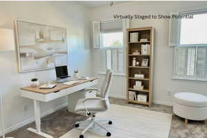 Upstairs bedroom virtually staged to show potential.