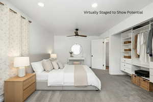 Primary bedroom virtually staged to show potential.