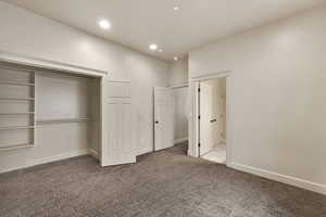 Unfurnished bedroom featuring a closet and recessed lighting