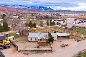 View from above of property featuring a mountain backdrop