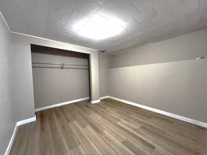 Room #4 downstairs with light wood-style flooring and a closet.  Great for an office, craft room or workout room.  Unlimited options for a great space.