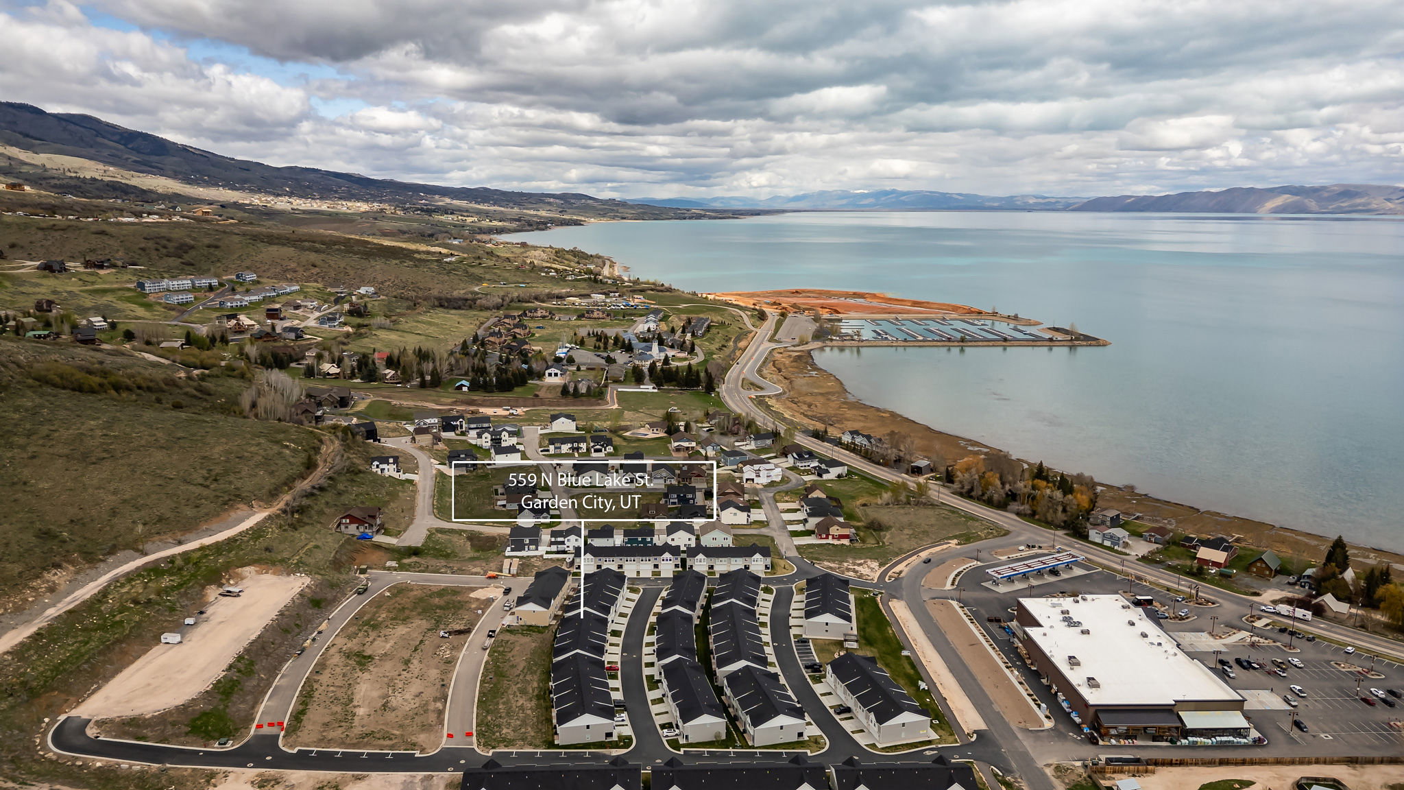 Drone / aerial view of a water and mountain view