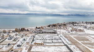 Aerial view of a water and mountain view