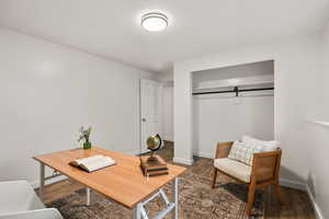 Office space featuring wood finished floors