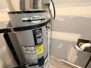 Utility room featuring secured water heater