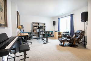 Office space with light carpet