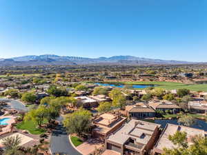 Aerial view of residential area with a water and mountain view