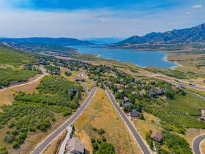Aerial view of a water and mountain view