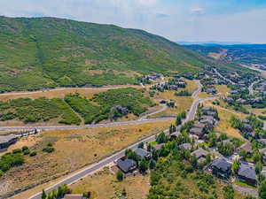 Drone / aerial view of a mountain backdrop