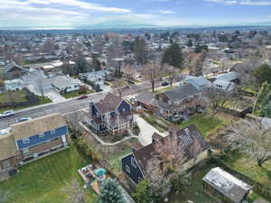 Aerial view of property's location featuring nearby suburban area