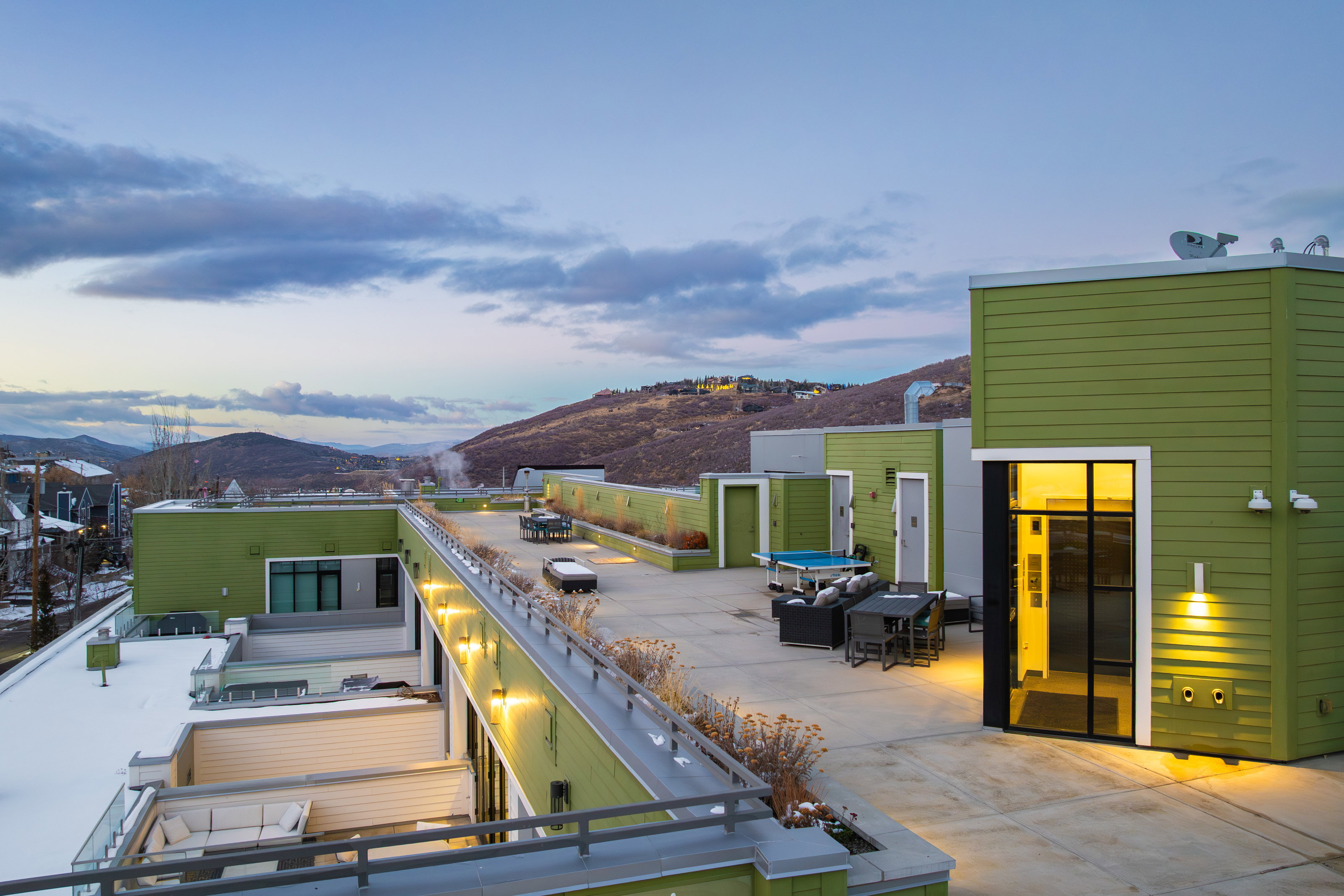 View of patio with a mountain view