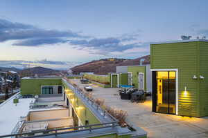 View of patio with a mountain view