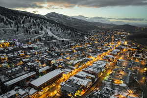 Aerial view at dusk of a mountain view