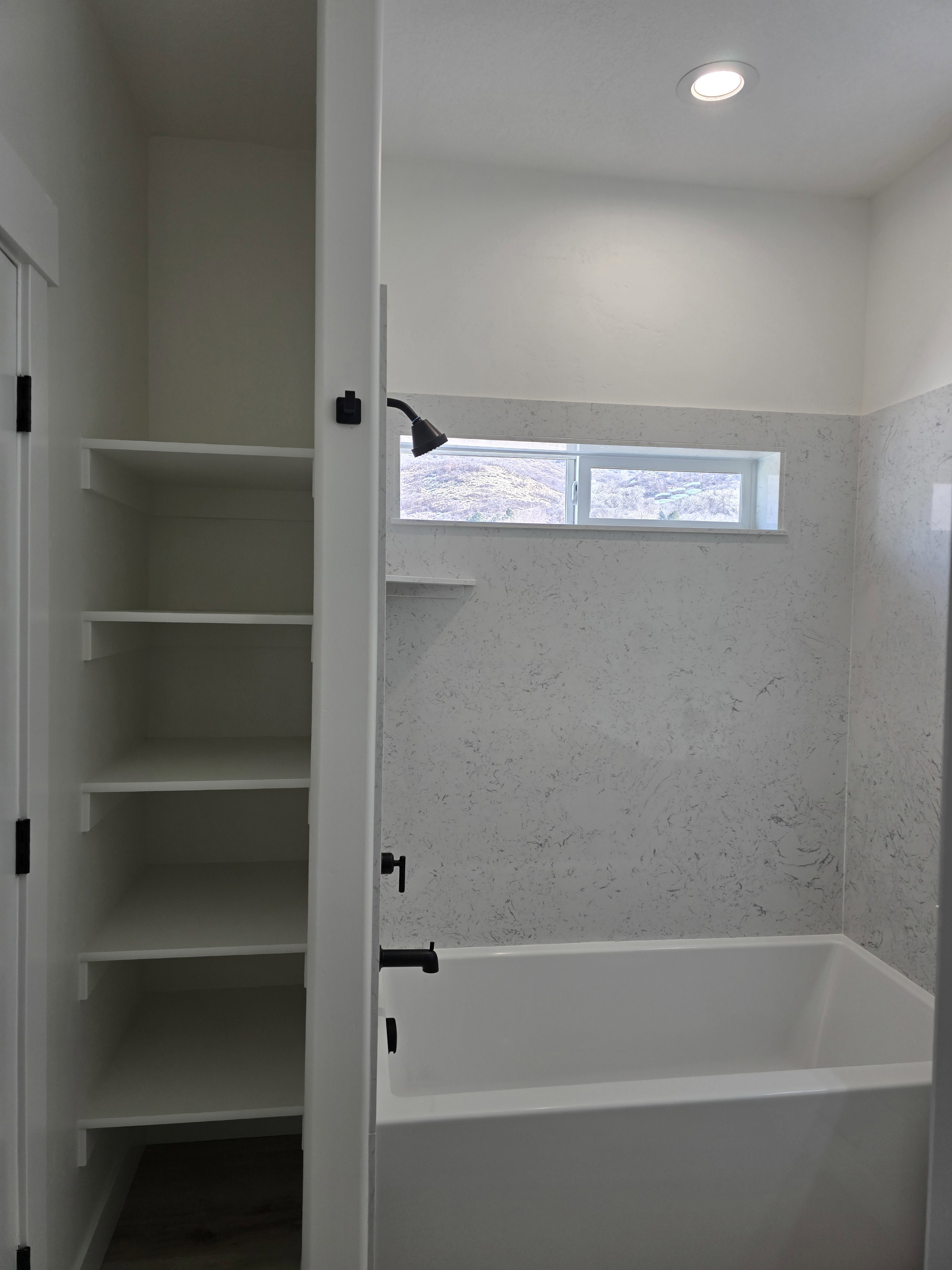 Full bathroom with tub / shower combination and recessed lighting
