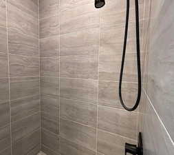 Bathroom view of tiled shower