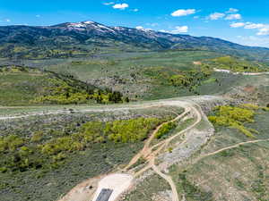 Drone / aerial view of a mountainous background