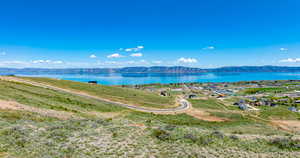 Aerial view of a water and mountain view