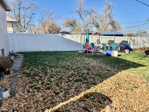 Fenced backyard featuring a patio area