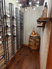 Wine cellar featuring dark wood-style floors
