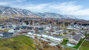 Aerial perspective of suburban area with mountains