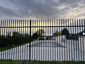 View of gate at dusk