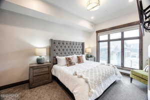 Bedroom with carpet floors and recessed lighting