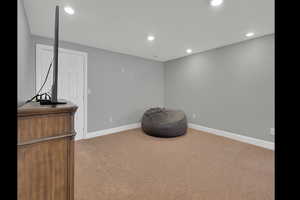 Miscellaneous room featuring carpet flooring and recessed lighting