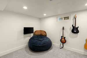 Sitting room featuring carpet flooring and recessed lighting