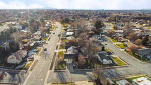Aerial overview of property's location with nearby suburban area