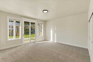 Carpeted empty room with baseboards