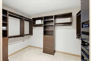 Spacious closet featuring light carpet