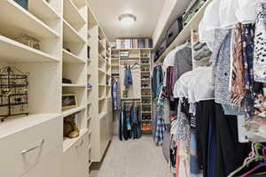 Spacious closet with light carpet