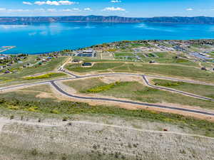 Aerial view of a water and mountain view